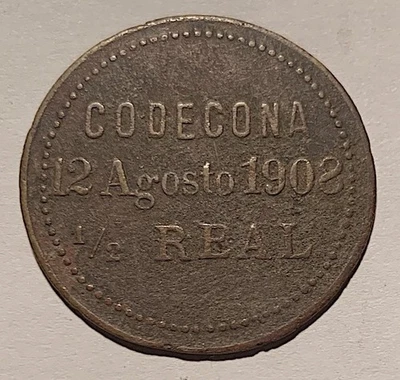 EL SALVADOR Usulután 1880 CONDECONA San Ambrosio 1/2 Real R-USU-35 U-S15.2 ¡RARO! Foto 1 de 2