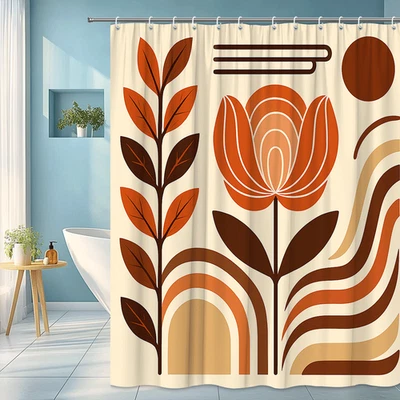 Cortina de Ducha Boho Floral en Diseño Naranja y Marrón Foto 1 de 4