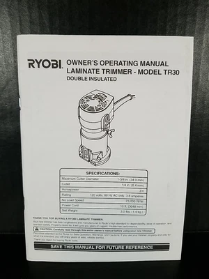 Ryobi Laminate Trimmer TR30 Operating Manual User Guide Original - Image 1 of 2