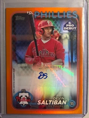 2024 Topps Pro Debut Devin Saltiban Orange Foil RC Rookie Auto #d 15/25 SP - Image 1 of 2
