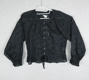 Outerknown Poet Blouse Womens Small Petite Black Floral Knitted Boho Chic Casual - Picture 1 of 9
