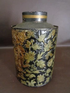 Antique Embossed Black & Gold Tea Canister  - Picture 1 of 5