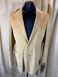 Mens Vtg 70s Brad Whitney Western Blazer Size 42L Beige 2 Tone 2 Button Corduroy - Picture 1 of 9