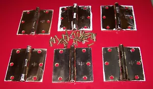 Lote de 6 BISAGRAS CHAPADAS EN LATÓN - 3.5" x 3.5" - con tornillos - Lawrence - En muy buen estado - Imagen 1 de 2