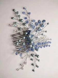 Blaue Glasperle & Kristallhaarkamm, Brautkamm, Abschlussball Haarzubehör, Hochzeit - Bild 1 von 6