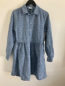 J Crew Dress Size 12 Blue Chambray Floral Long Sleeve Mini Shirt Dress Down - Picture 1 of 2