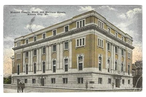 Postal de lino vintage de Missouri templo masónico de Kansas City novena calle Harrison - Imagen 1 de 2