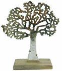 Silver Tree Of Life Ornament 26cm Figure Metal Tree On Wooden Sculpture