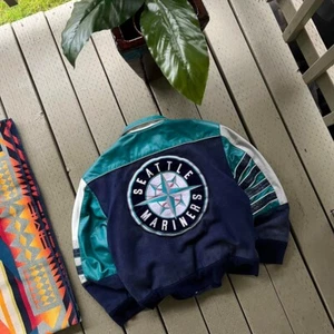 Vintage 1990's JH Design MLB Seattle Mariners Leather Varsity Jacket size L - Picture 1 of 6