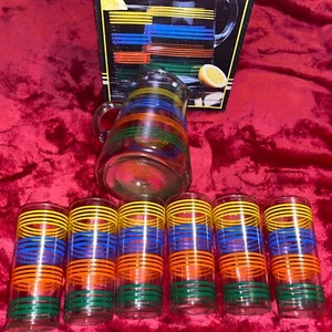 Glass Pitcher & Glasses w/Box 70’s Ice Tea Lemonade 7 Piece Set In Box U.S.A. - Picture 1 of 9