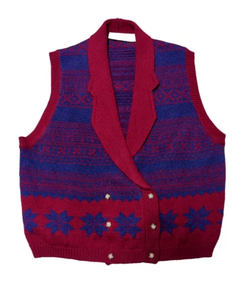 Chaleco Suéter de Lana Vintage Doble Pecho Muesca Cuello Isla Justa Talla L Vacaciones Foto 1 de 4