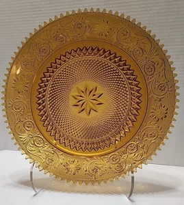 Tiara Indiana Glass 12 Inch Serving Platter Amber Sandwich Pattern Floral Design - Picture 1 of 5
