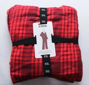 PINK Women's Flannel Long Pajama Set BL1 Bright Vermillion Plaid Size 2XL NWT - Picture 1 of 3