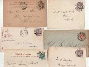 1890/1902 6x BIRMINGHAM COPERTINE E CARTOLINE STORIA POSTALE 2x=75= NUMERI IN D.R. - Foto 1 di 2