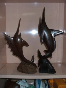 17" & 14" T handgeschnitzter EISENHOLZ SEGELFISCH mit satinierter Oberfläche, KOSTENLOSER VERSAND - Bild 1 von 2