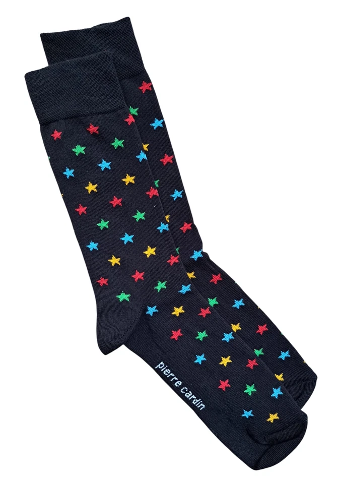 PIERRE CARDIN | Mens Black Multicoloured Stars Socks | One Size UK 7-11 EU 40-46 - Image 1 of 1