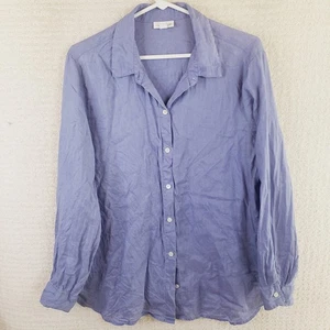J Jill Missy Button Up Collared Long Sleeve 100% Linen Shirt Size M Blue EUC - Picture 1 of 14