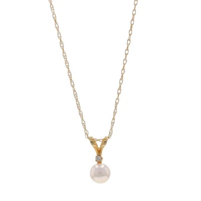 Yellow Gold Pearl Diamond Pendant Necklace 18" - 14k 1.00 - Image 1 of 4