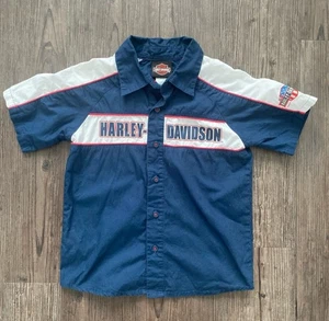 HARLEY DAVIDSON BLUE SHOP BUTTON SHORT SLEEVE SHIRT BOYS 6 - Picture 1 of 6