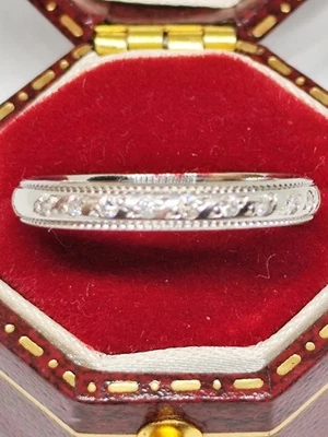 950 Platinum Ring Natural Round Cut Diamond Half Eternity Ring Size M - Image 1 of 4