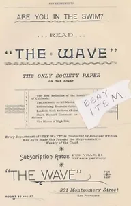 1890 SAN FRANCISCO CALIFORNIA PUBLICATION advertisement for THE WAVE - Picture 1 of 1