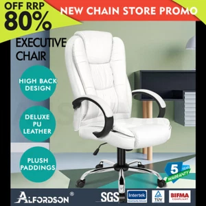 ALFORDSON Office Chair Executive PU Leather Computer Gaming Racer White Seat - Picture 1 of 12