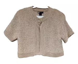 Carol Little Crop Cotton Blend Chunky Knit Shrug One Button Cardi Neutral Size M - Picture 1 of 7