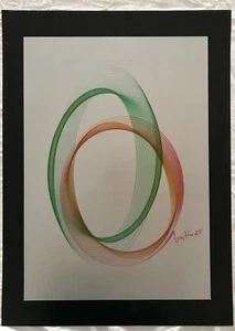 VINTAGE ABSTRACT GEOMETRIC SPHERE CIRCLE DRAWING ART PRINT BY ARTIST BASTINE - Bild 1 von 1