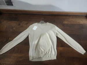 Valentino Mens Sweater XL Natural Cream V-Neck Merino Wool Long Sleeves Pullover - Picture 1 of 11