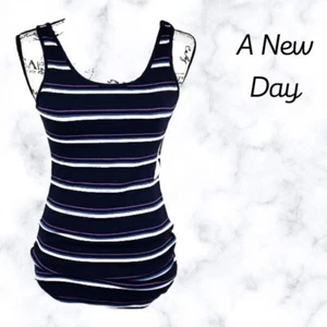 A New Day Womens Tank Top Size S Navy White Stripe Stretch Sleeveless Shirt - Picture 1 of 4