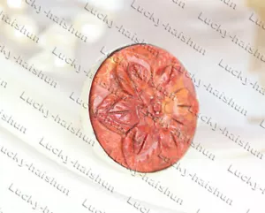 AAAA 35 mm intaglio naturale fiore moneta rotonda spugna rossa anelli corallo anni 925 argento c46 - Foto 1 di 3