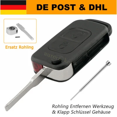 2 Tasten Klappschlüssel Gehäuse mit Rohling für Mercedes Benz SLK R170+ Werkzeug