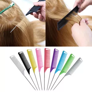 23.5cm Fine-tooth Metal Handle Hairdressing Hair Style Rat Tail Comb To' - Picture 1 of 21