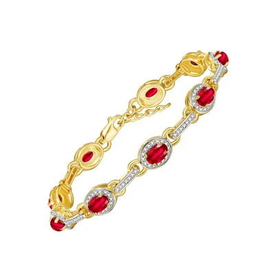 RYLOS RUBY & DIAMOND TENNIS BRACELET YELLOW GOLD PLATED SILVER 7-8"  - Image 1 of 4