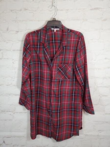 Victoria's Secret Women's Red Green Plaid Sleep shirt Gown Shirt Size Small EUC - Picture 1 of 13