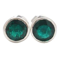 14KT White Gold & 2.00Ct Round Shape Natural Zambian Emerald Solitaire Studs