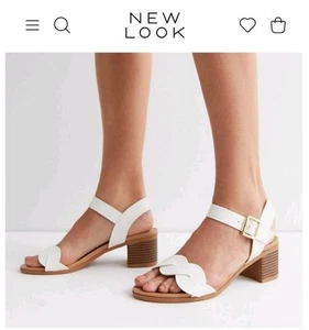 New Look Sandals Plaited Wide Fit Size UK 7 EU40 Ivory Vegan Block Heel New - Picture 1 of 8