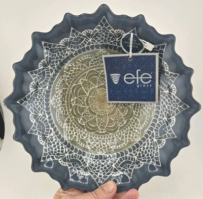 Cuenco de Vidrio EFE 100% Genuino Plateado Azul Decorativo 8.5"D Foto 1 de 4