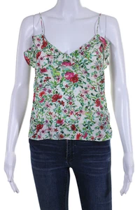 Saloni Womens Silk Floral Printed Ruffle Spaghetti Strap Multicolored Top Size 0 - Picture 1 of 6
