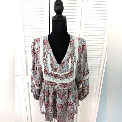 Blusa vintage America Top para mujer M boho crochet floral gris campesina cottagecore Foto 1 de 4