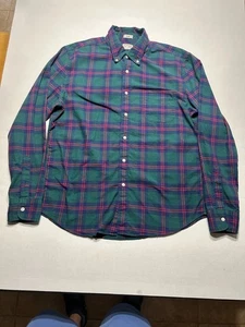 J.Crew Men’s Slim Fit Broken-In Oxford Shirt Red Green Plaid Organic Cotton L - Picture 1 of 8