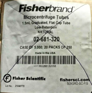 Fisherbrand MCT 1.5mL Grad. Flat Cap Low Retention Nat. 5000/CS Cat#02-681-320 - Picture 1 of 2