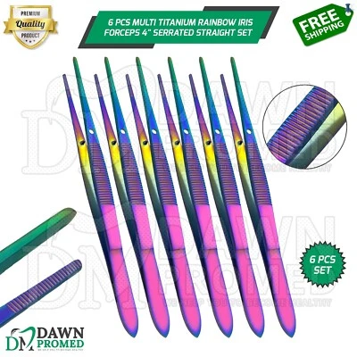 Juego de 6 pinzas oftálmicas rectas dentadas de 4" de iris arco iris multi titanio Foto 1 de 4
