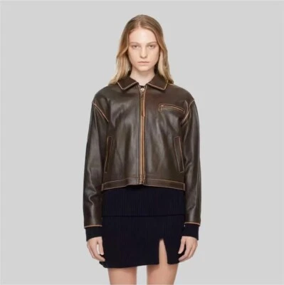 Vintage Quilted Distressed Leather Jacket, Retro Biker Leather Jacket For Women - Image 1 of 4