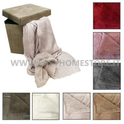 Plaid coperta pile tinta unita retro agnellato matrimoniale singolo NEVE - Immagine 1 di 3