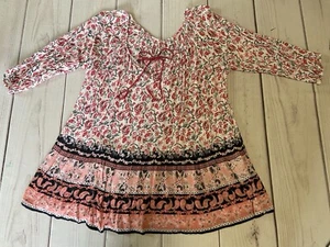 Bongo Plus Top Size 1X White Pink Floral Boho Rayon - Picture 1 of 7