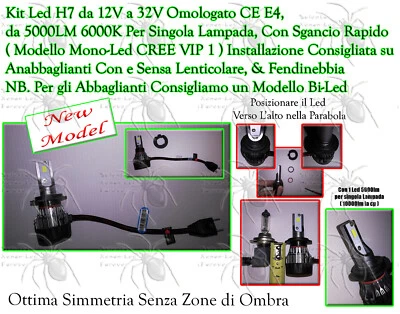 kit led H7 MONOLED MONO LED VIP 1 10000LM 6000K 12V 24V CANBUS OMOLOGATO CE E4 - Immagine 1 di 4