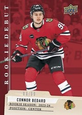Connor Bedard 2023-24 Upper Deck Rookie Debut Red Parallel SP RC Card #/99