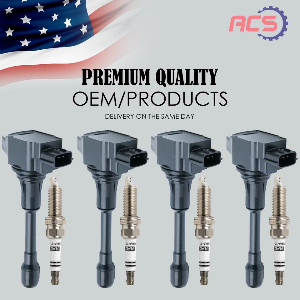 4X Ignition Coil +Spark Plug For Nissan Altima Sentra Rogue Infiniti Versa UF549 - Image 1 of 4
