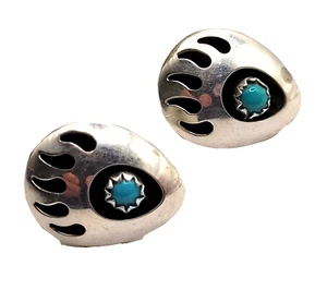 Native American Sterling Silver Mythical Bear Claw Pierced Stud Vintage Earrings - Picture 1 of 13